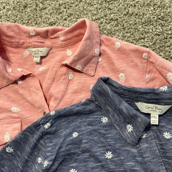 Coral Bay Lot of 2 Womens Floral Polo Shirts PXL Blue & Pink Short Sleeve - Picture 3 of 7